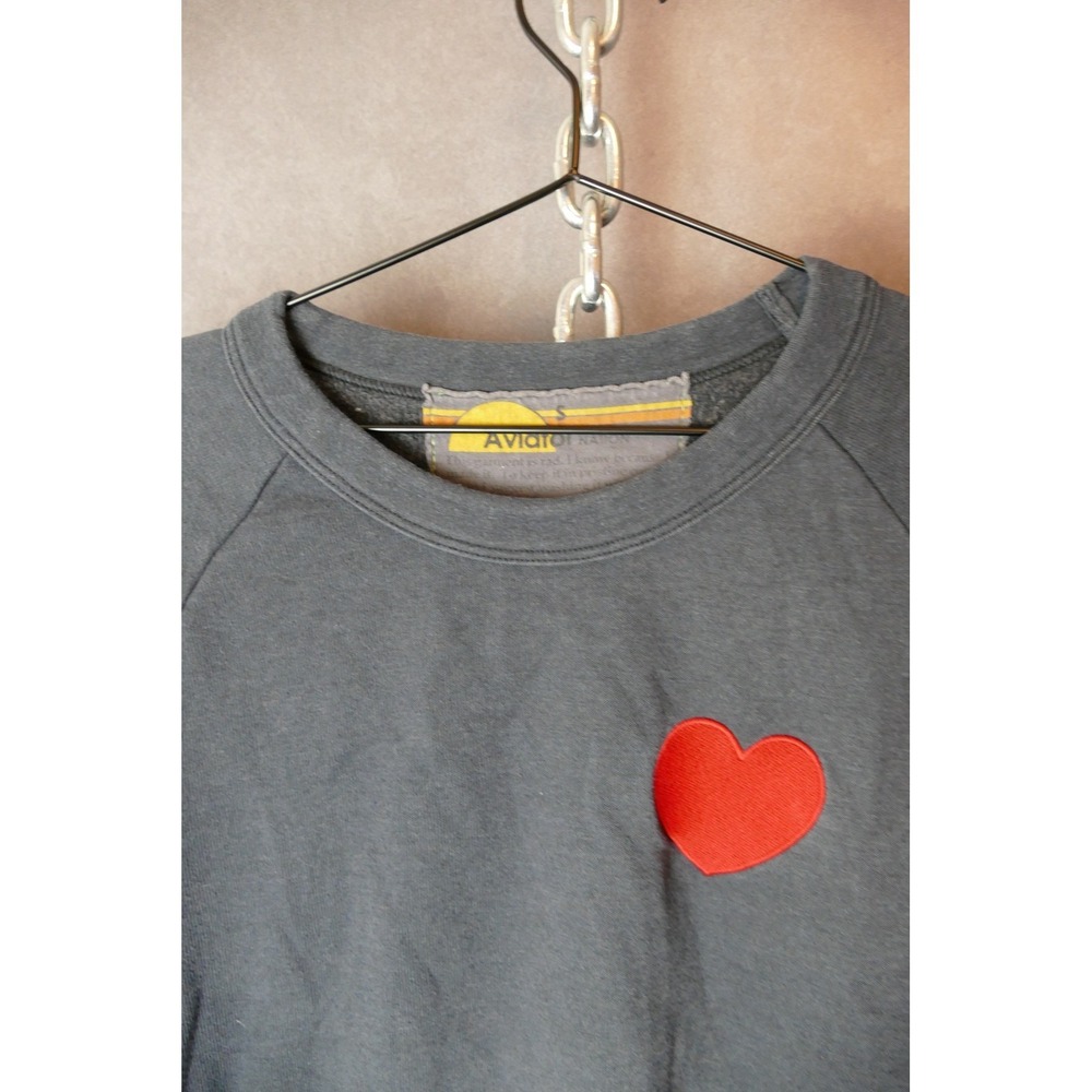 Aviator Nation Heart Patch Raglan Sweatshirt Charcoal Gray Mens Small USA - Picture 2 of 7